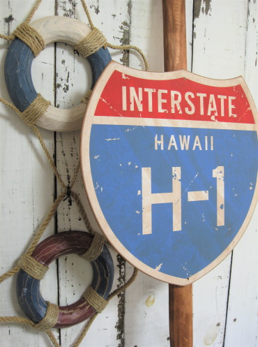 ハワイアンなマリン系木製看板（サインボード）